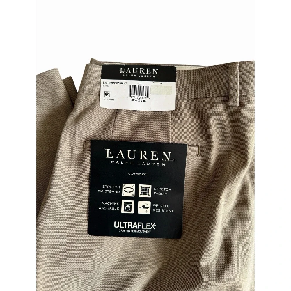 NWT Lauren Ralph Lauren Classic Fit Ultraflex Dress Panrs Tan Mens 38x30